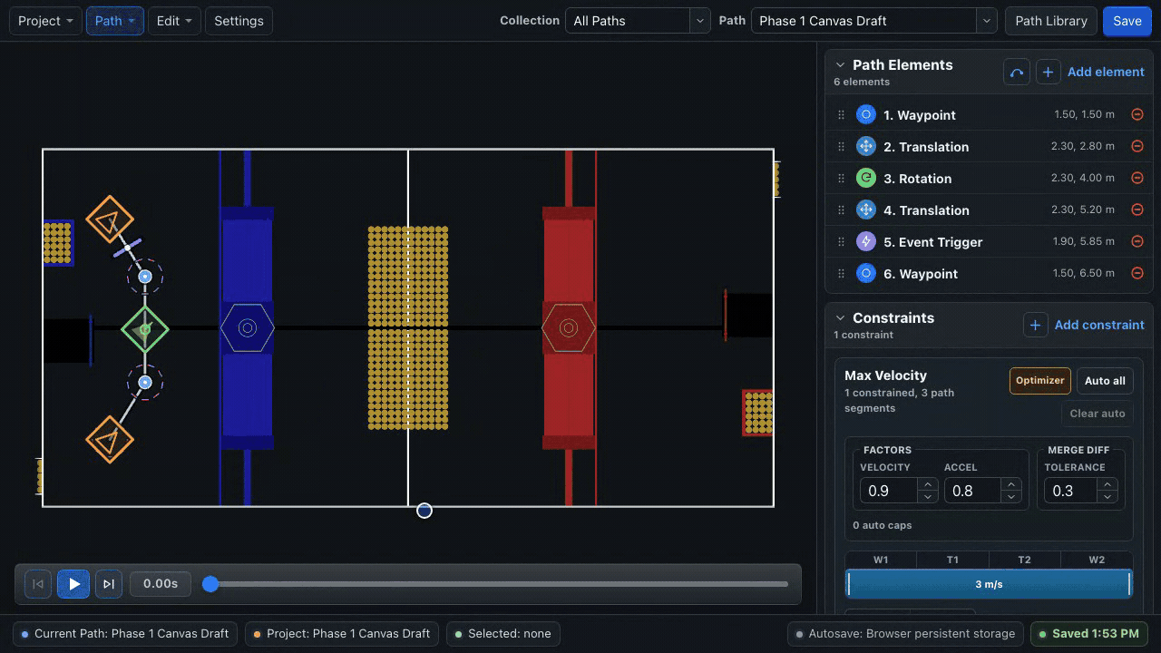 Playing the current path simulation on the 2026 REBUILT field